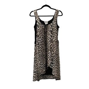 ZOONI Collection Leopard Print Sleeveless High Low Dress Black Brown White S